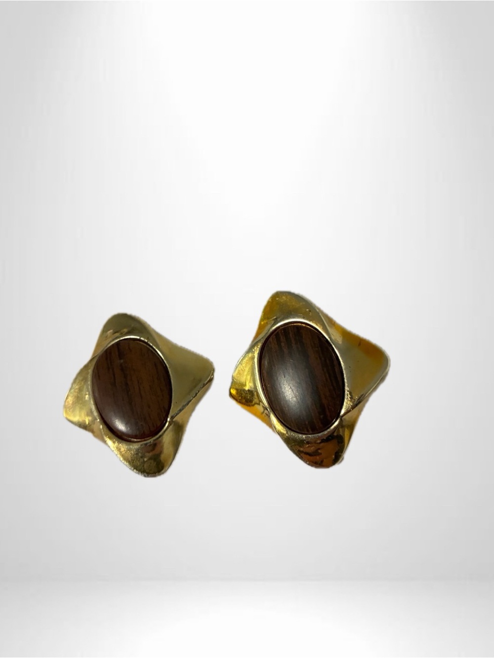 Gold-Tone Wood Inlay Statement Earrings